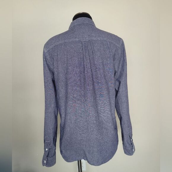 44MM Button Down Shirt Blouse Women's Medium Two Pockets Blue Chambray Cotton - Picture 14 of 14